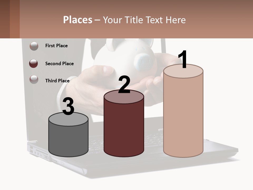 A Person Holding A Piggy Bank In Front Of A Laptop PowerPoint Template