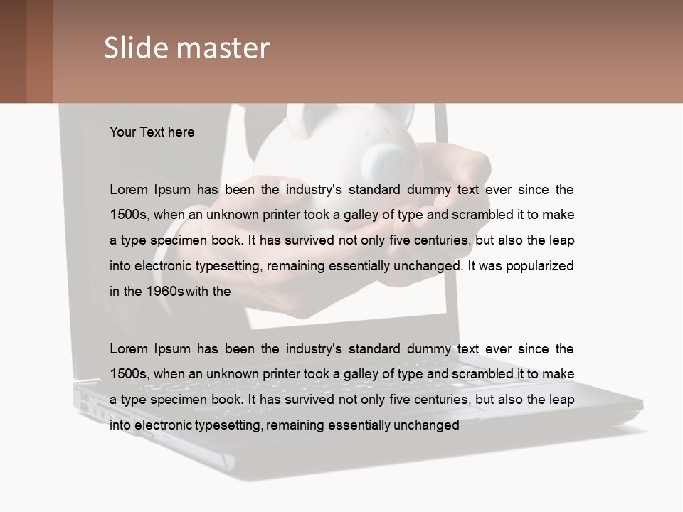 A Person Holding A Piggy Bank In Front Of A Laptop PowerPoint Template