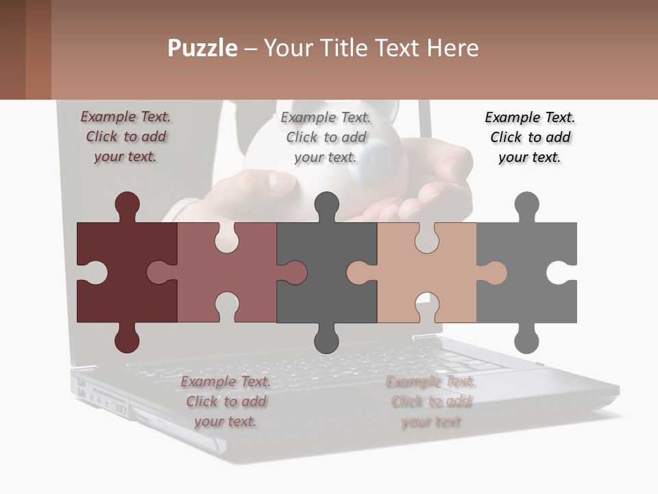 A Person Holding A Piggy Bank In Front Of A Laptop PowerPoint Template