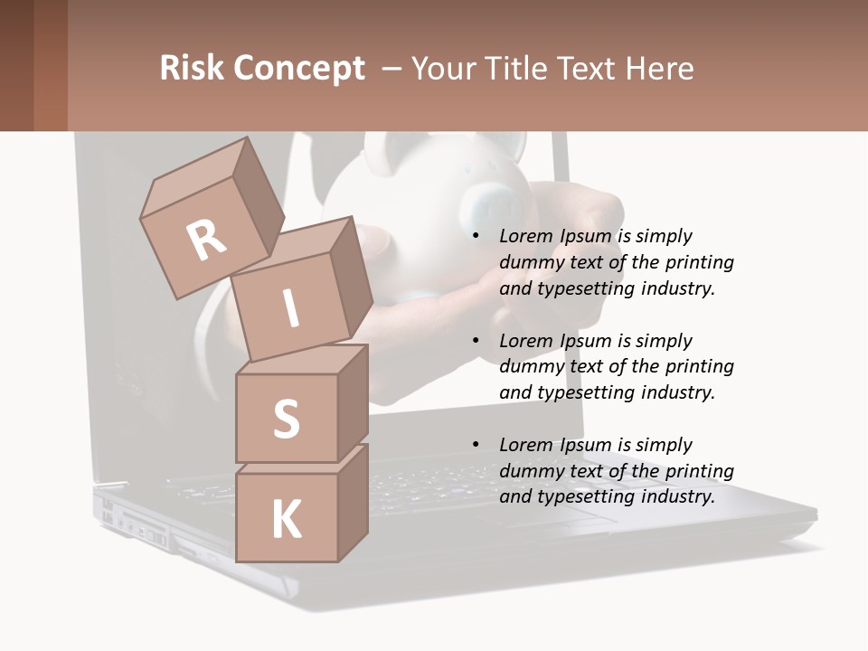 A Person Holding A Piggy Bank In Front Of A Laptop PowerPoint Template