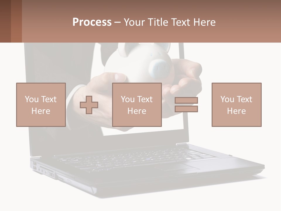 A Person Holding A Piggy Bank In Front Of A Laptop PowerPoint Template
