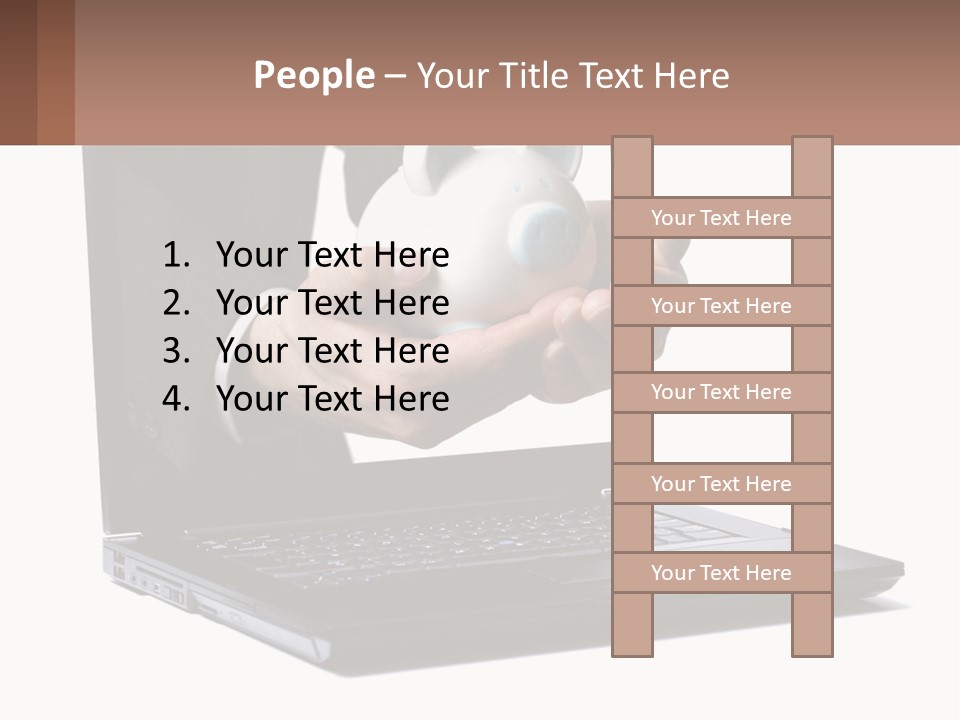 A Person Holding A Piggy Bank In Front Of A Laptop PowerPoint Template