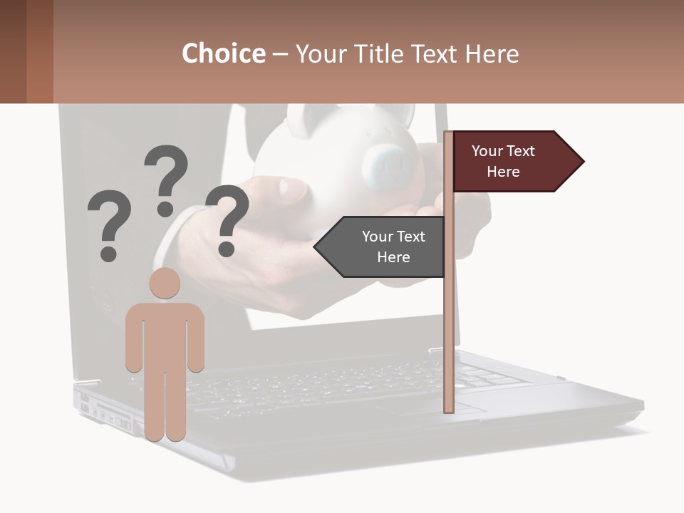 A Person Holding A Piggy Bank In Front Of A Laptop PowerPoint Template