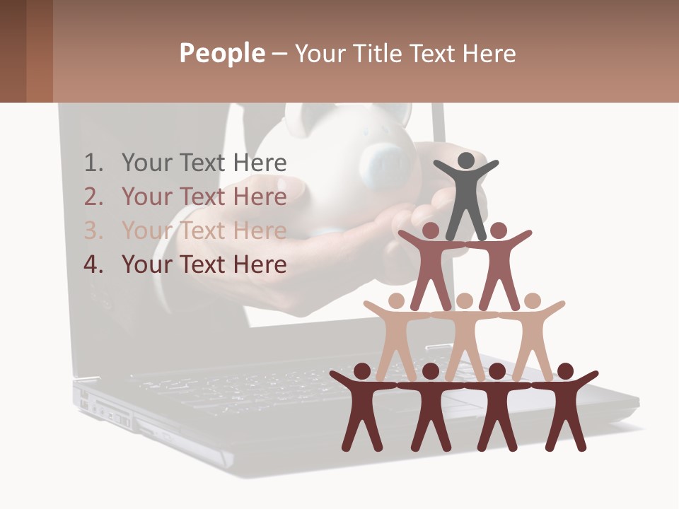 A Person Holding A Piggy Bank In Front Of A Laptop PowerPoint Template