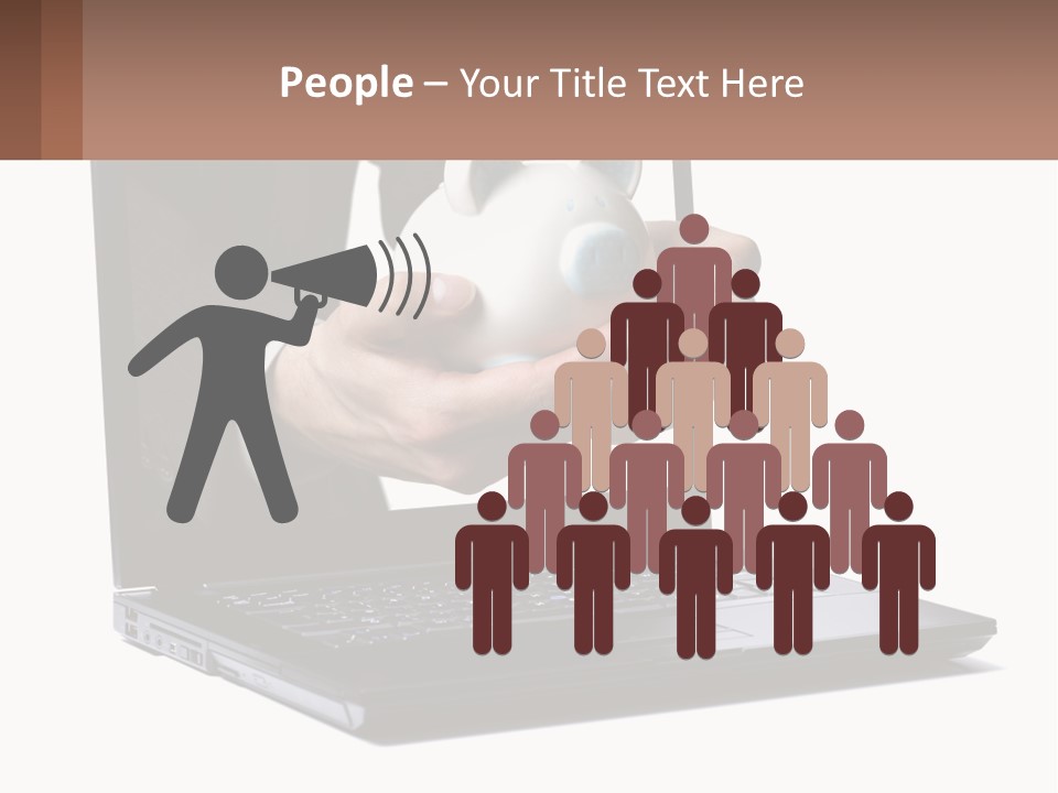 A Person Holding A Piggy Bank In Front Of A Laptop PowerPoint Template