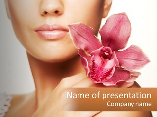 A Woman With A Pink Flower In Her Hand PowerPoint Template