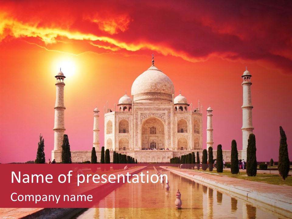 A Large White Building With A Red Sky In The Background PowerPoint Template