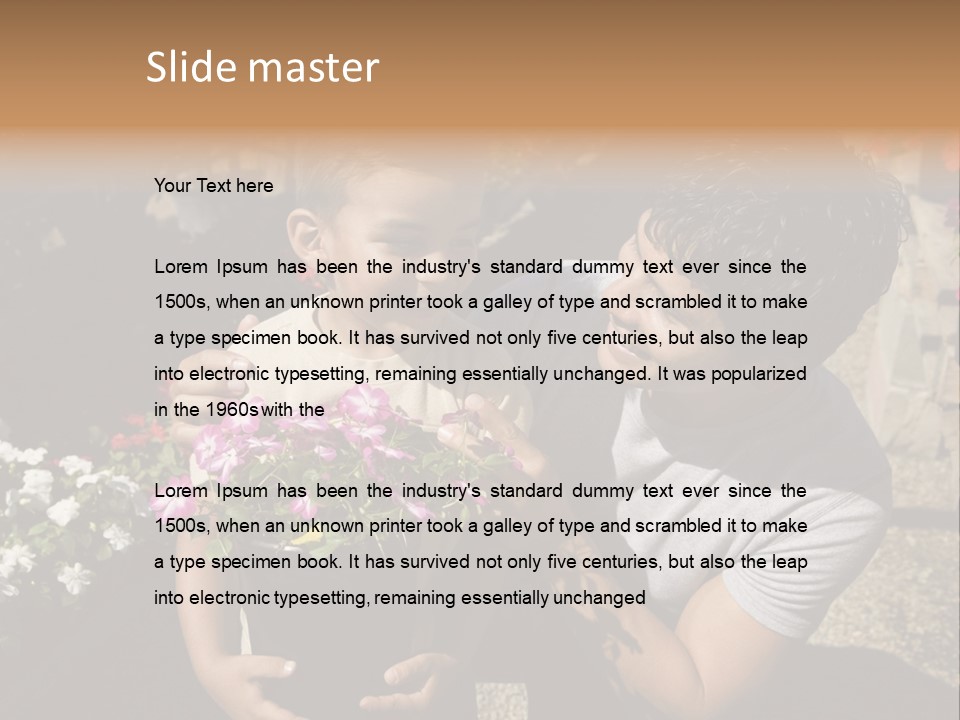 A Man Holding A Child In A Flower Shop PowerPoint Template