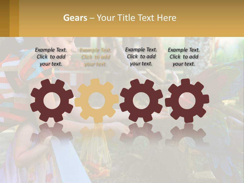 A Woman Holding A Child And Feeding A Parrot PowerPoint Template