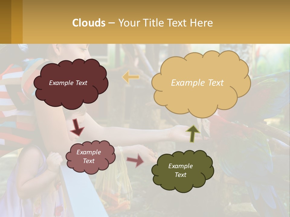 A Woman Holding A Child And Feeding A Parrot PowerPoint Template