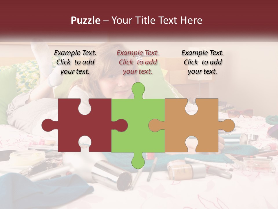 A Girl Laying On A Bed With Lots Of Personal Items PowerPoint Template