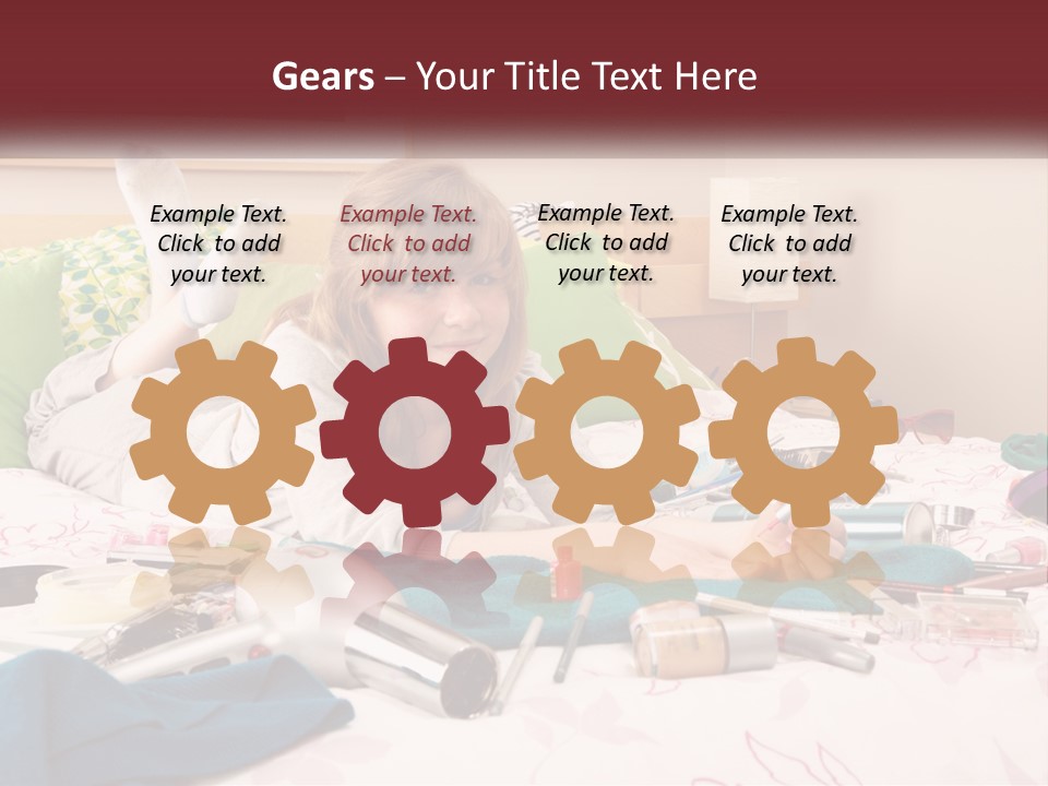 A Girl Laying On A Bed With Lots Of Personal Items PowerPoint Template