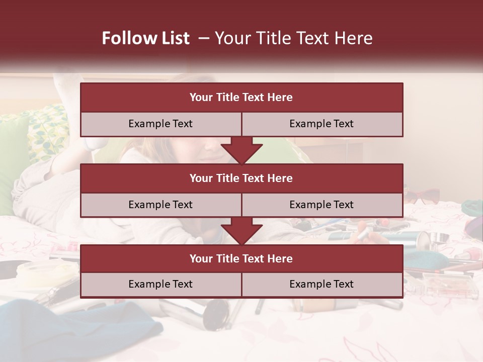 A Girl Laying On A Bed With Lots Of Personal Items PowerPoint Template