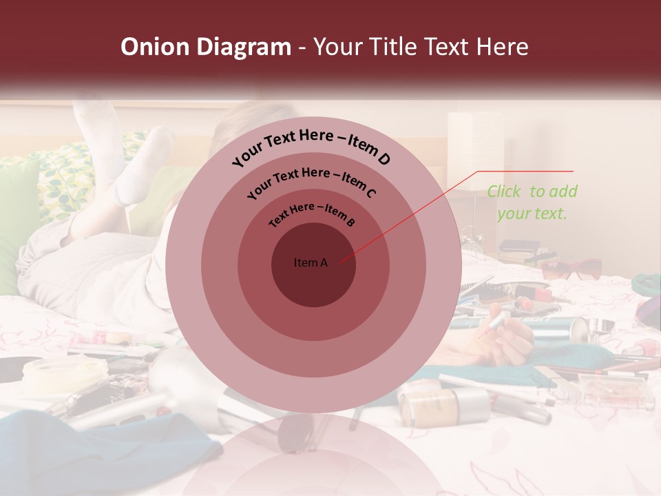 A Girl Laying On A Bed With Lots Of Personal Items PowerPoint Template