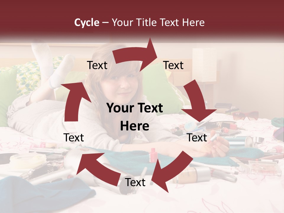 A Girl Laying On A Bed With Lots Of Personal Items PowerPoint Template