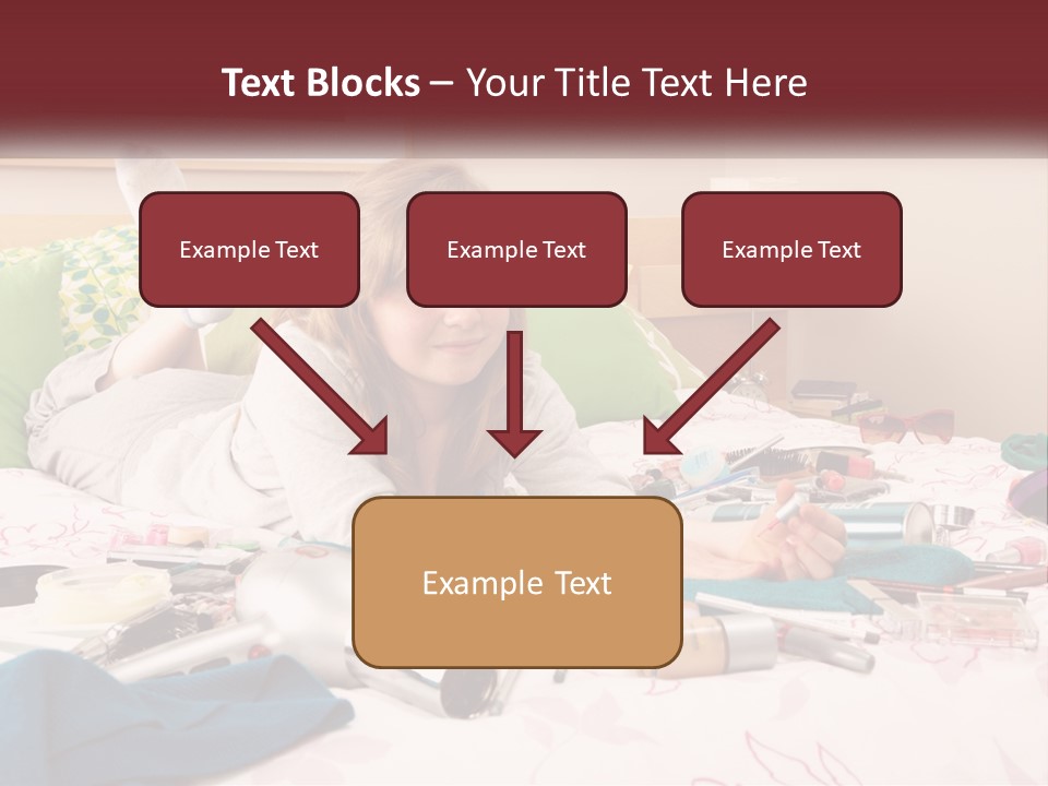 A Girl Laying On A Bed With Lots Of Personal Items PowerPoint Template