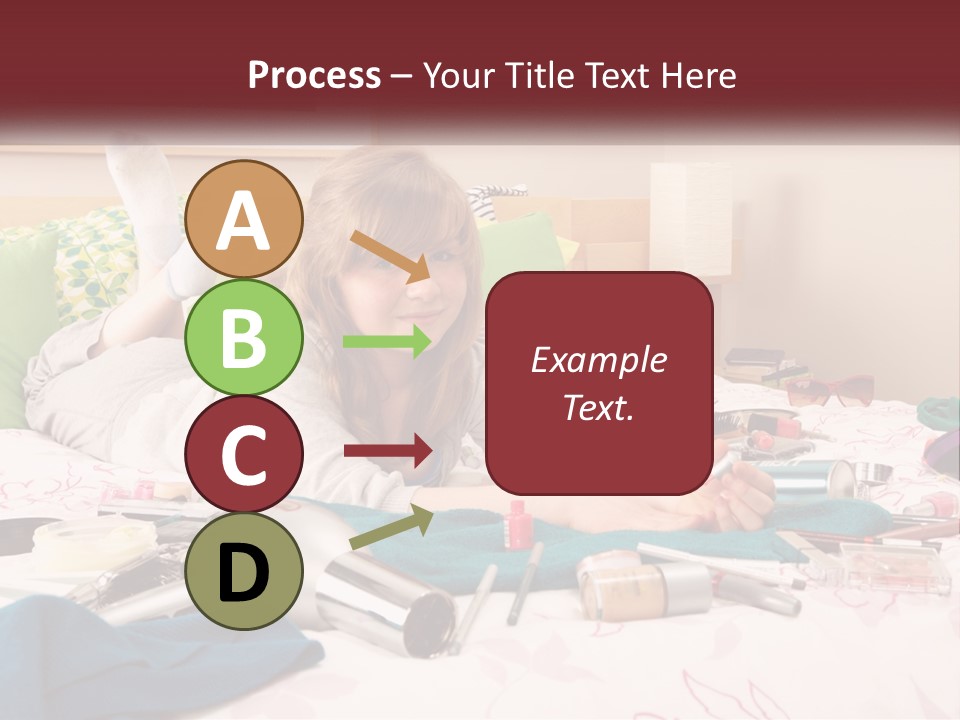 A Girl Laying On A Bed With Lots Of Personal Items PowerPoint Template