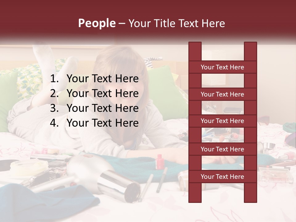 A Girl Laying On A Bed With Lots Of Personal Items PowerPoint Template