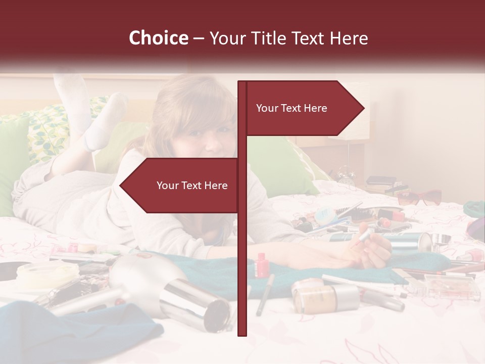 A Girl Laying On A Bed With Lots Of Personal Items PowerPoint Template