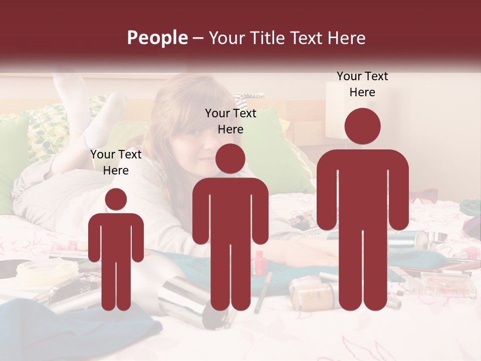 A Girl Laying On A Bed With Lots Of Personal Items PowerPoint Template