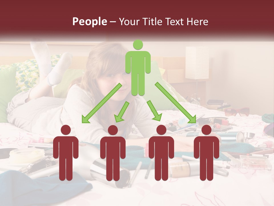 A Girl Laying On A Bed With Lots Of Personal Items PowerPoint Template