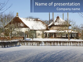 A Snow Covered Field With A House In The Background PowerPoint Template