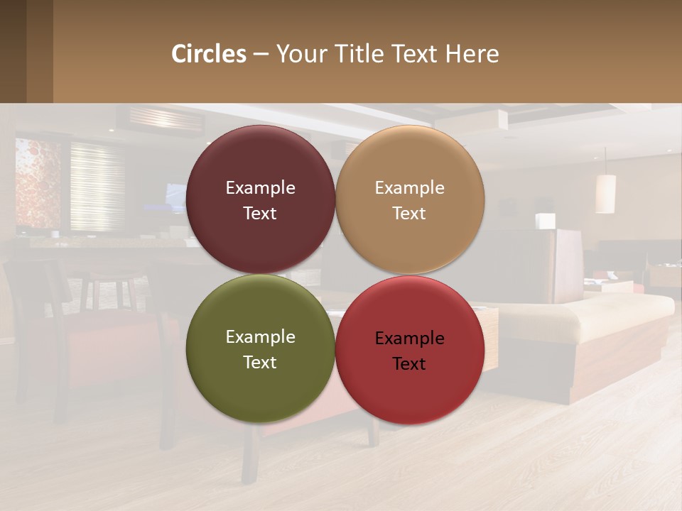 A Restaurant With Wooden Tables And Red Chairs PowerPoint Template