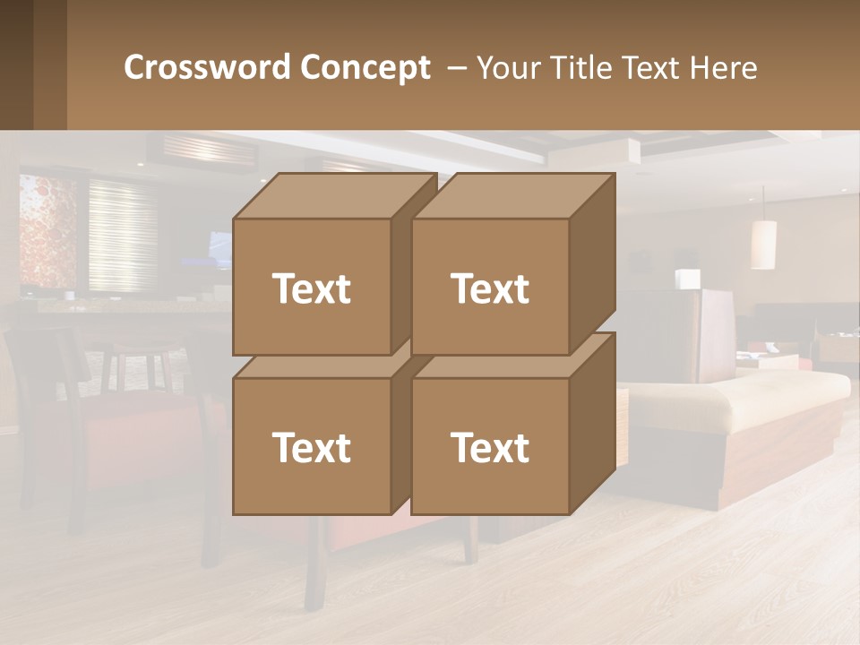 A Restaurant With Wooden Tables And Red Chairs PowerPoint Template