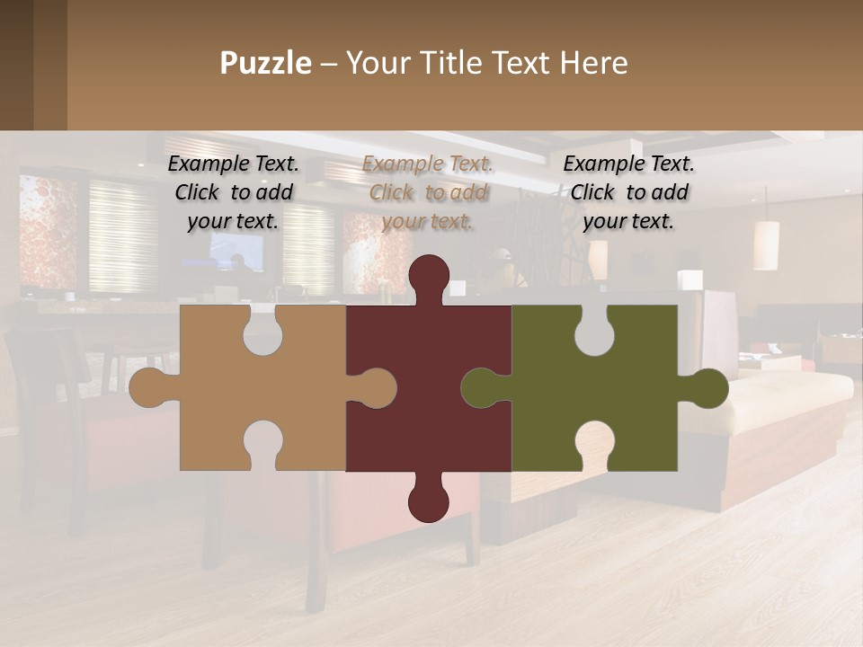 A Restaurant With Wooden Tables And Red Chairs PowerPoint Template