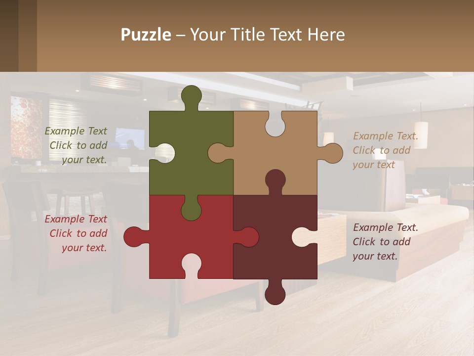 A Restaurant With Wooden Tables And Red Chairs PowerPoint Template