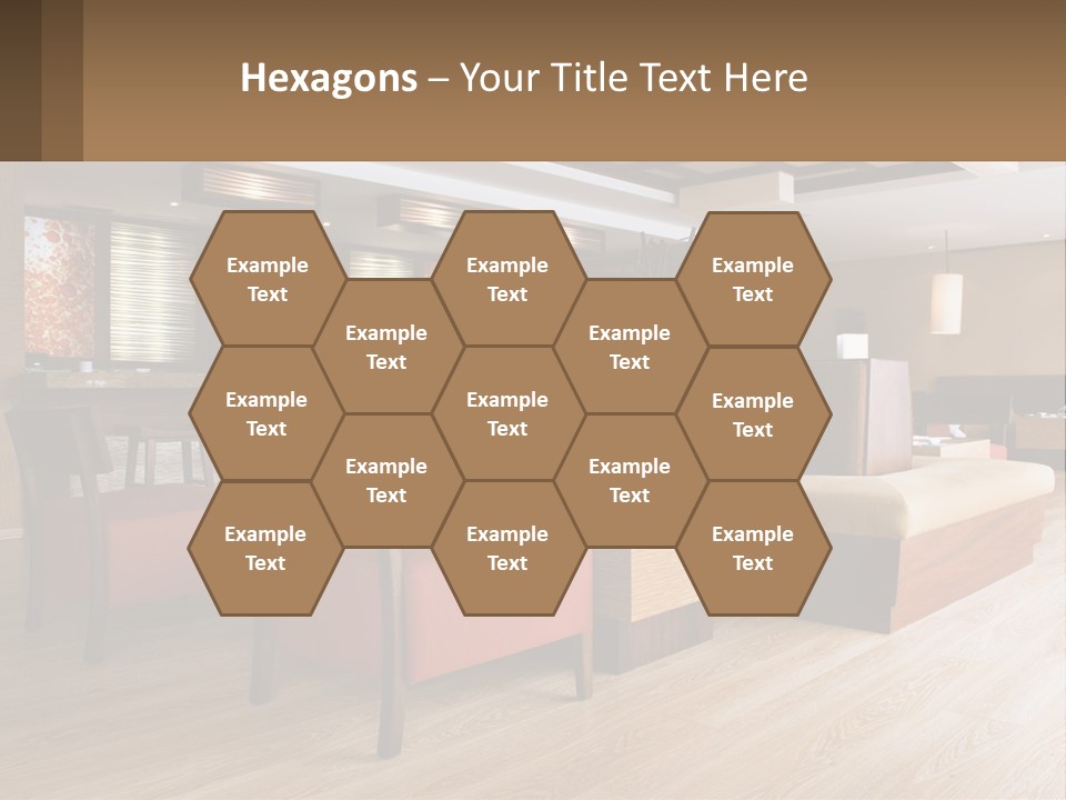 A Restaurant With Wooden Tables And Red Chairs PowerPoint Template