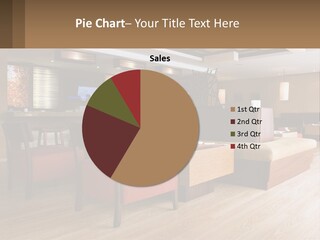 A Restaurant With Wooden Tables And Red Chairs PowerPoint Template