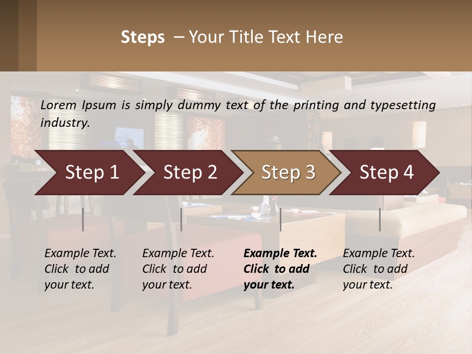 A Restaurant With Wooden Tables And Red Chairs PowerPoint Template