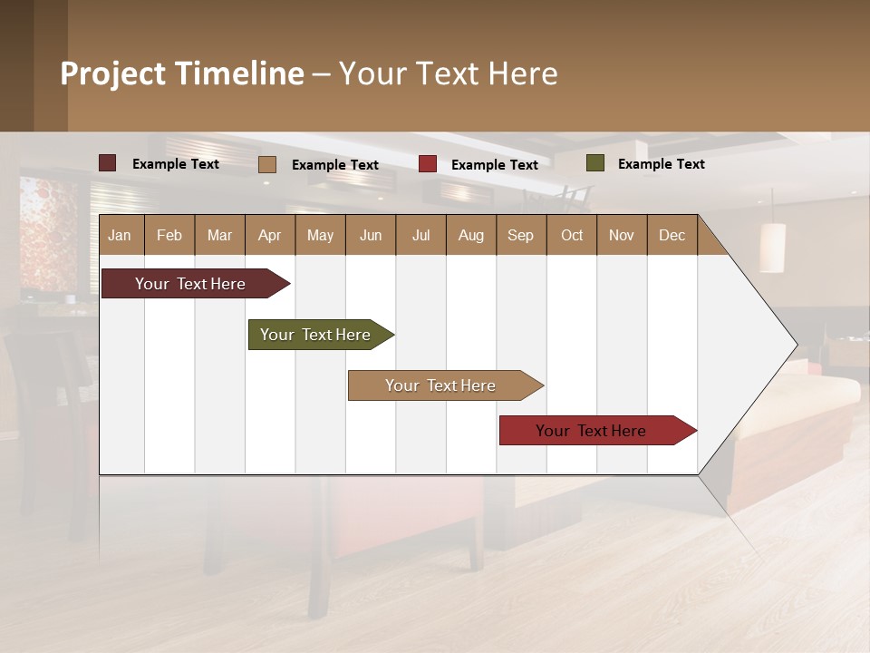 A Restaurant With Wooden Tables And Red Chairs PowerPoint Template
