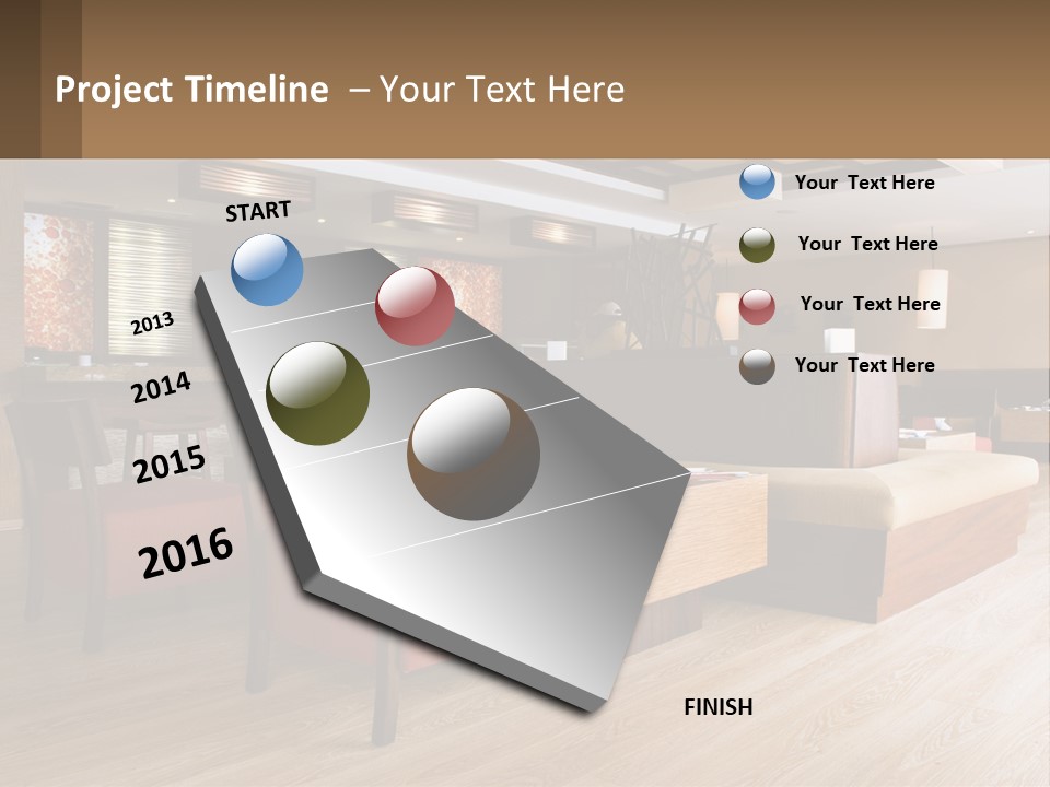 A Restaurant With Wooden Tables And Red Chairs PowerPoint Template