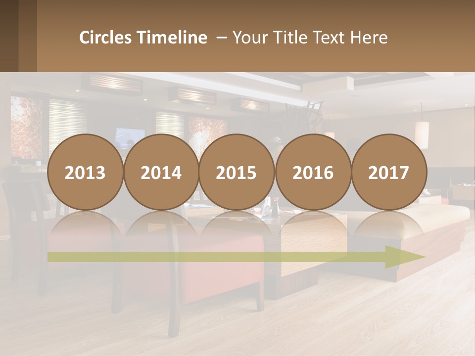 A Restaurant With Wooden Tables And Red Chairs PowerPoint Template