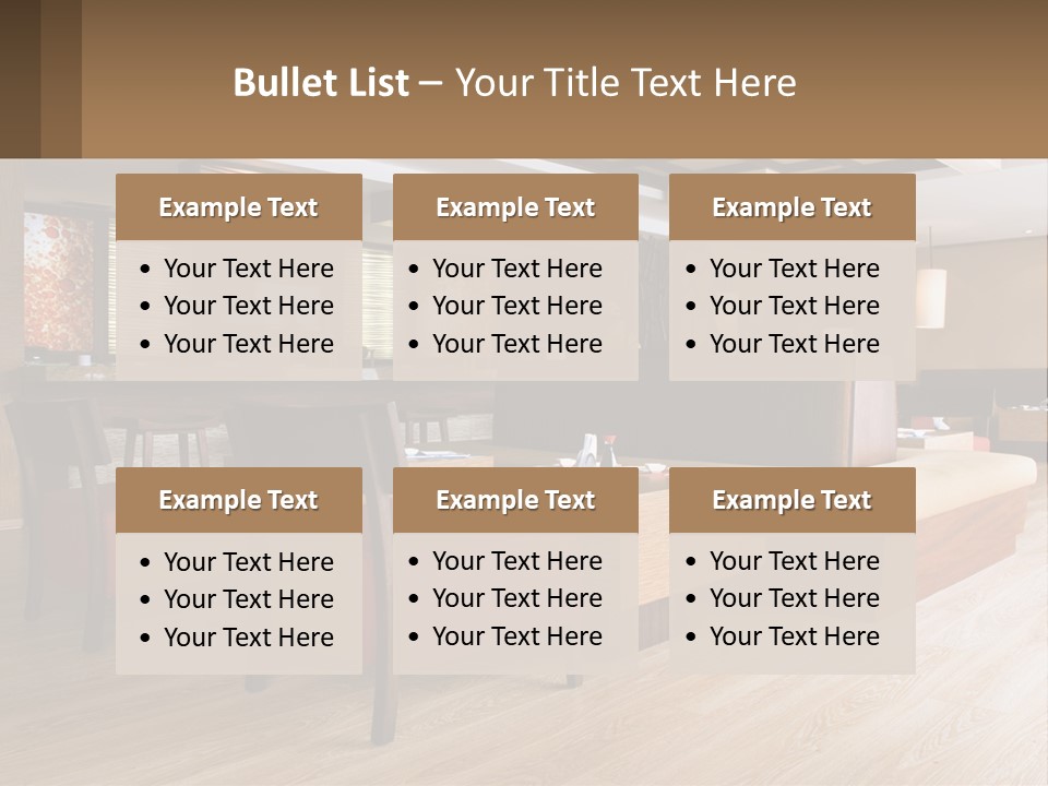 A Restaurant With Wooden Tables And Red Chairs PowerPoint Template