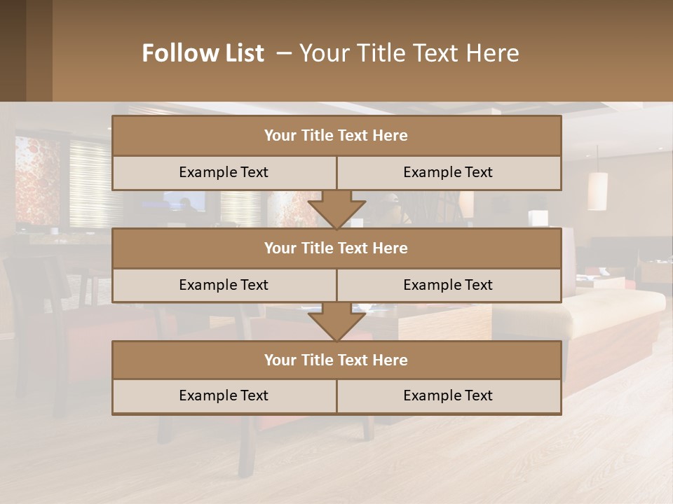 A Restaurant With Wooden Tables And Red Chairs PowerPoint Template