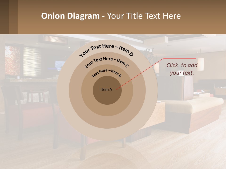 A Restaurant With Wooden Tables And Red Chairs PowerPoint Template