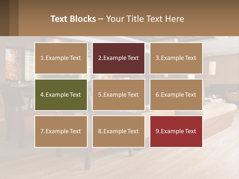 A Restaurant With Wooden Tables And Red Chairs PowerPoint Template