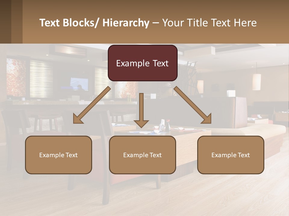 A Restaurant With Wooden Tables And Red Chairs PowerPoint Template