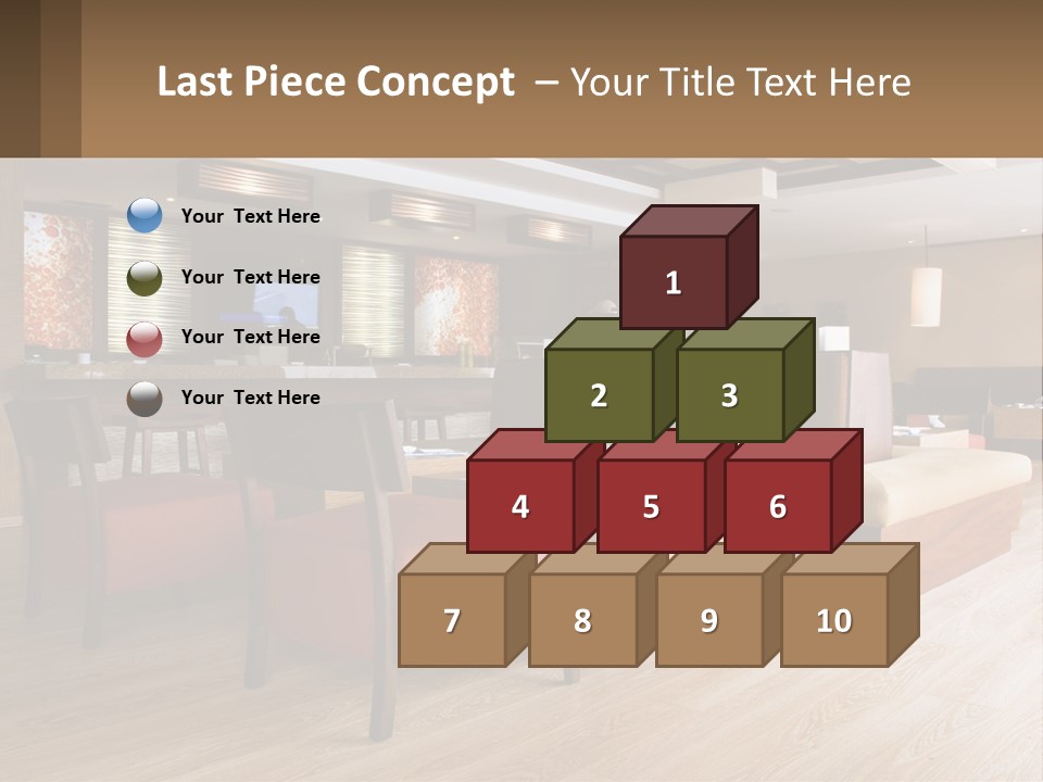 A Restaurant With Wooden Tables And Red Chairs PowerPoint Template