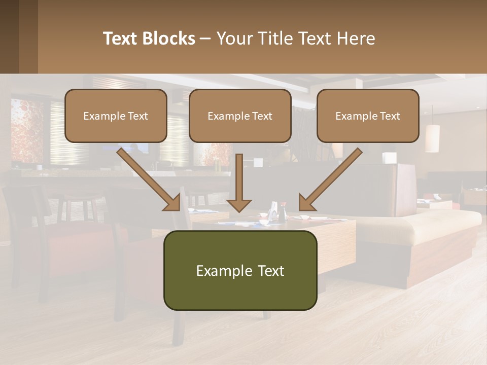A Restaurant With Wooden Tables And Red Chairs PowerPoint Template