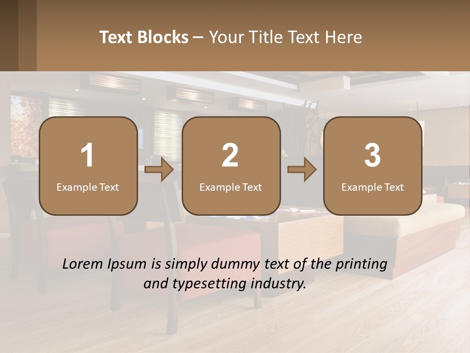 A Restaurant With Wooden Tables And Red Chairs PowerPoint Template