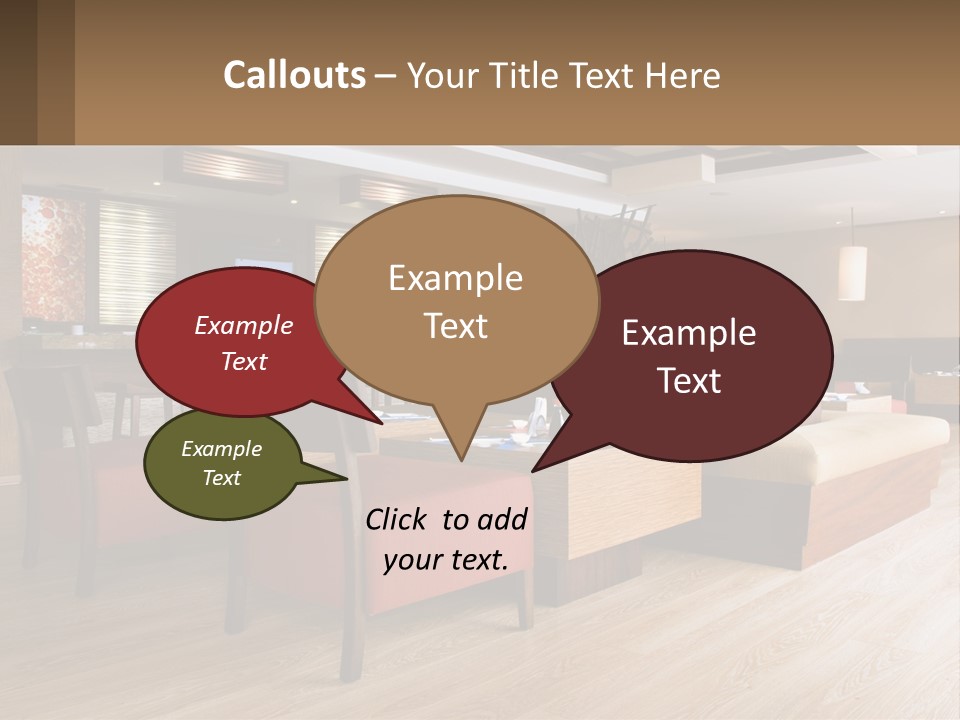 A Restaurant With Wooden Tables And Red Chairs PowerPoint Template