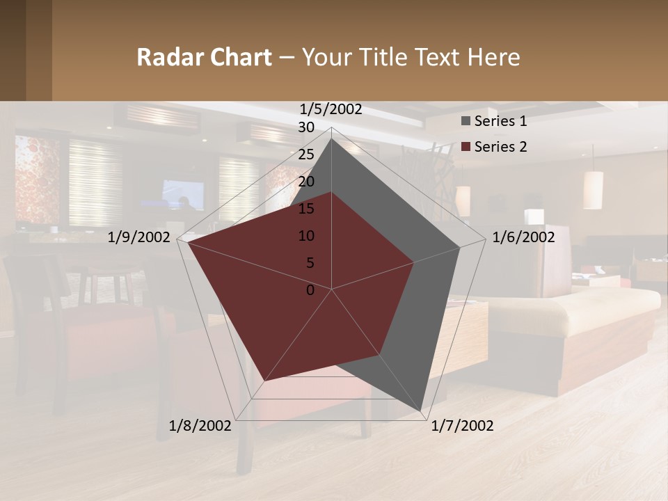 A Restaurant With Wooden Tables And Red Chairs PowerPoint Template