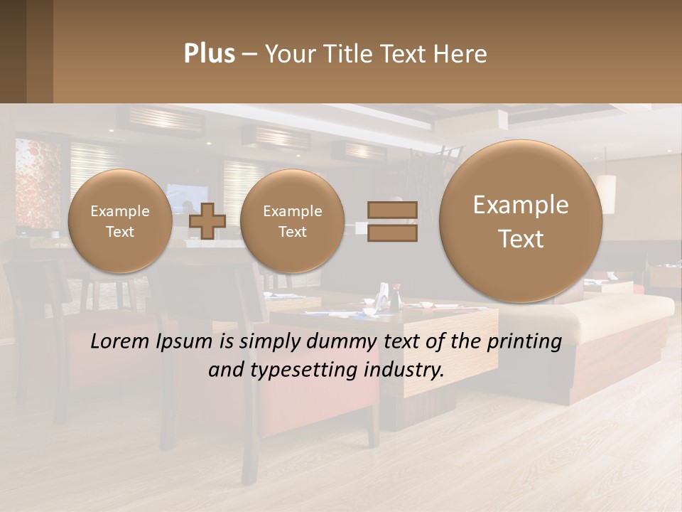 A Restaurant With Wooden Tables And Red Chairs PowerPoint Template