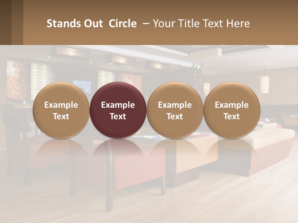 A Restaurant With Wooden Tables And Red Chairs PowerPoint Template