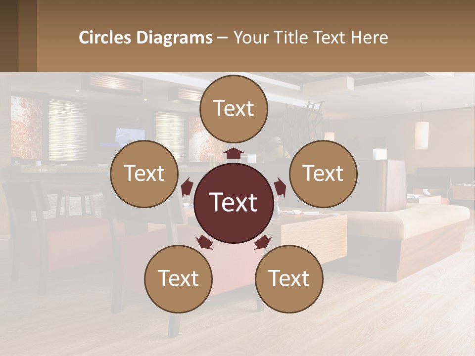 A Restaurant With Wooden Tables And Red Chairs PowerPoint Template