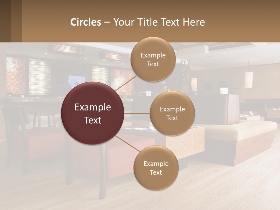 A Restaurant With Wooden Tables And Red Chairs PowerPoint Template